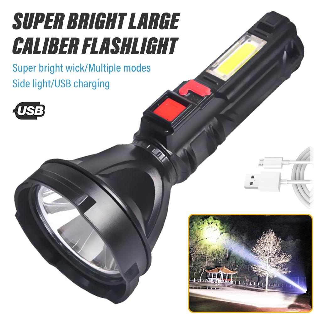 Ultra-bright Rechargeable Handheld Torch with COB Side Light, Four Lighting Modes, USB Charging