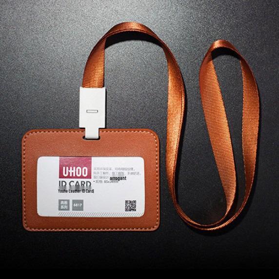 Youhe Genuine Leather ID and Business Card Holder with Lanyard - Custom Logo Printing Available