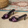 New Summer Sandals for Women Fashion Square Head Open-toe Rhinestones with Slip-on Slip-on Slippers with Fine Heels