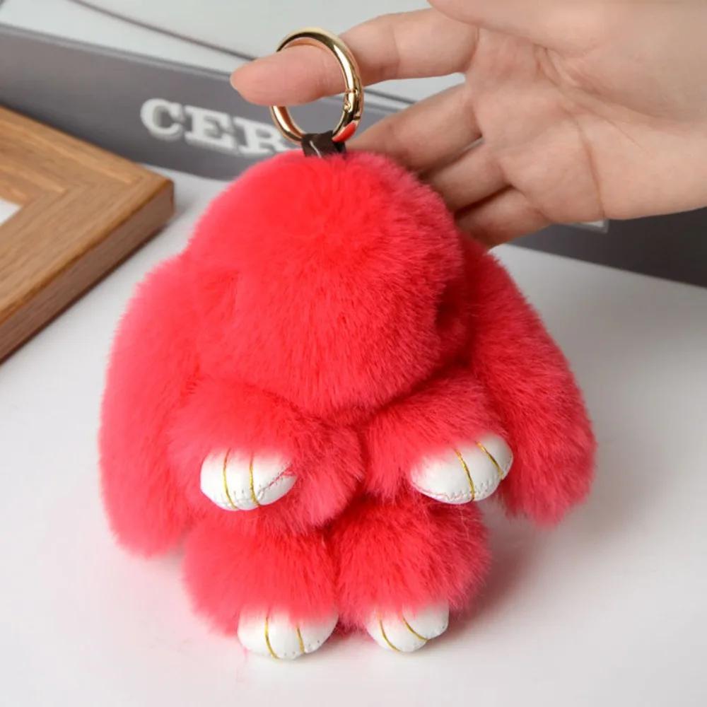 Fur Pom Keyring Fashion Pluff Bunny Keychain Lovely Cute Play Dead Rabbit Doll Smooth Fluffy Rabbit Fur Keychain Women