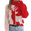 Winter and Autumn Color-Contrasting Deer-Lined Long-Sleeved High-Neck Pullover Sweater for Women - Christmas