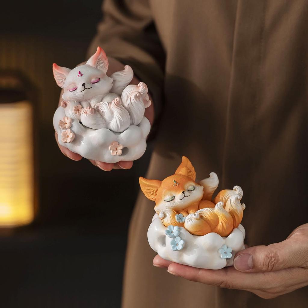 Nine-tailed Fox Resin Incense Burner: Zen Tea Ceremony Ornament for Home, Agarwood & Sandalwood Decoration