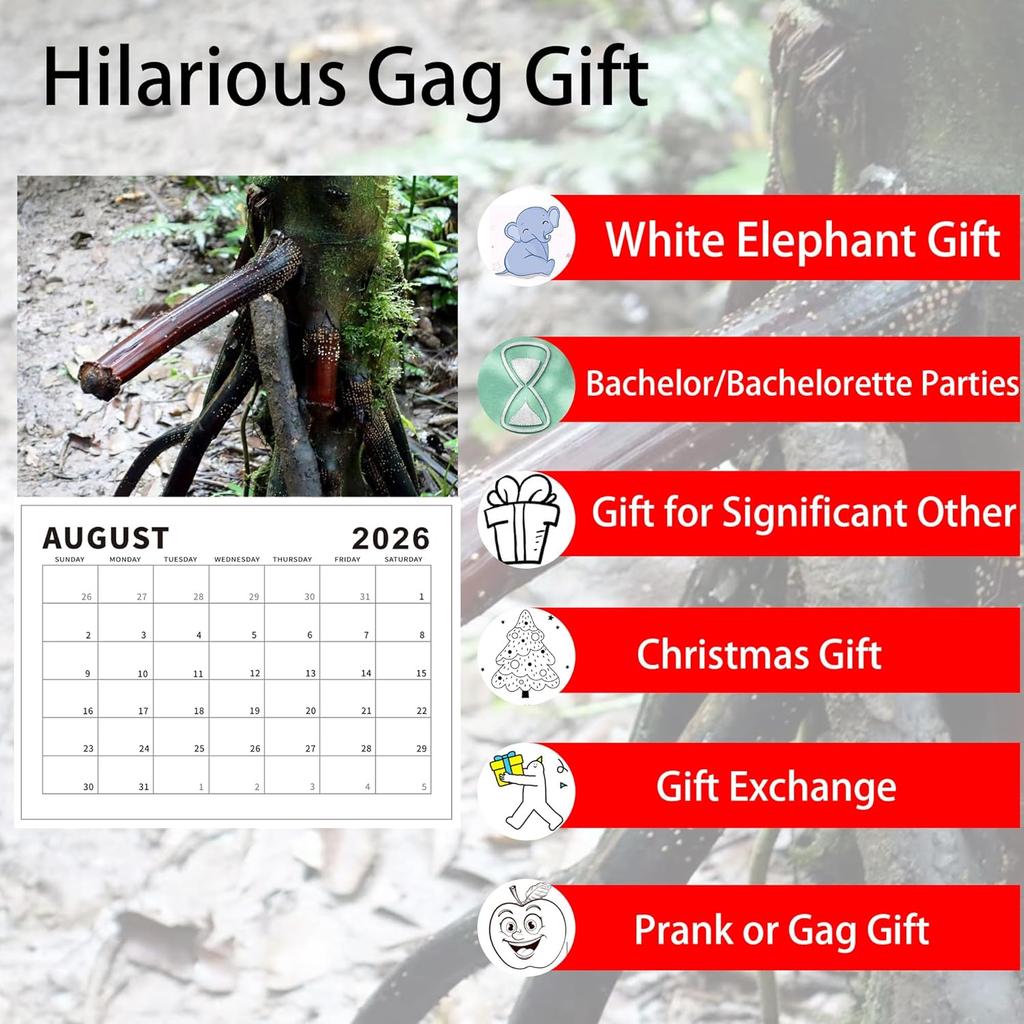 Gag Gifts - 2026 Wall Calendar, Funny Calendar, 8.5" x 11" (Open), Nature's Cock Shots Calendar with Fun Rock Photography, Dirty Santa Gift and White