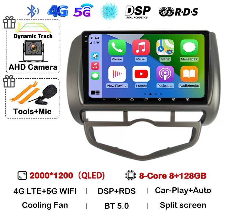 Android 14 Auto Carplay WIFI+4G For HONDA JAZZ City 2002 - 2007 HD 2 Din Car Radio Multimedia Video Player Stereo GPS 360 Camera