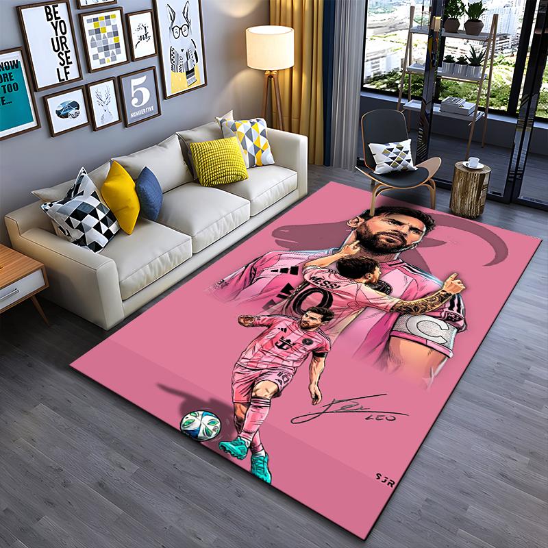 Pink Soccer Player Carpet Featuring Dynamic Action and Signature Design Suitable for use as an anti-slip for living room bedroom sofas 40x60cm( 15x23in )