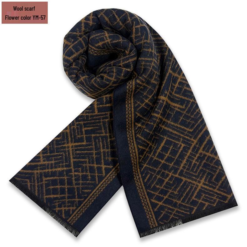 Men's Pure Gray Plaid Wool Blend Winter Scarf - Thick and Warm