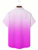 Men's Gradient Pink Lapel Button-Up Shirt - Short Sleeve Breathable Polyester Button Collar Collar Suitable for Outdoor, Beach Parties, Carnivals &