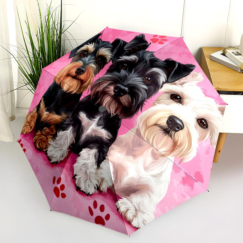 Pink Schnauzer Pattern, Automatic Folding Umbrella, Portable and Foldable Design, 8 Ribs, a Christmas or Birthday Gift.