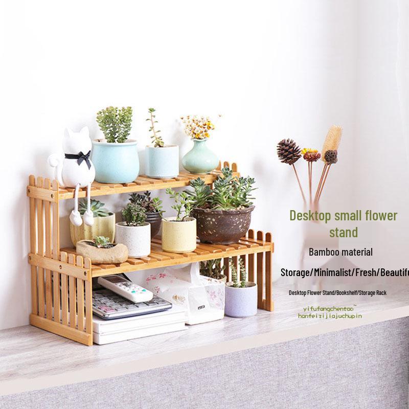 Solid Wood Multi-Layer Small Flower Stand for Office or Balcony - Bamboo Succulent and Plant Display Rack