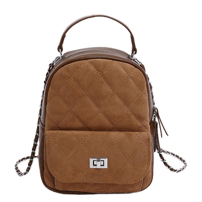 Rhombus retro small bag women's new fashion chain backpack autumn and winter texture mini schoolbag