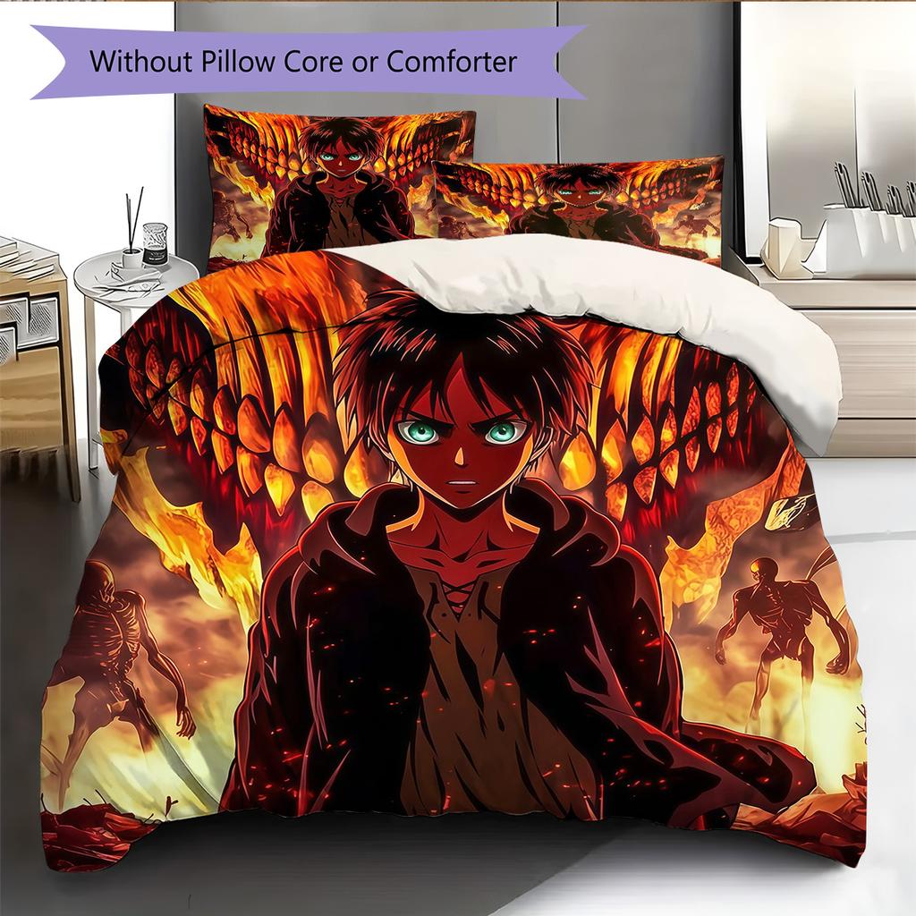 Attack On Titan2 Pattern Bedding Quilt Set Home Decoration Gift (1 * Duvet Cover + 2 * Pillowcase Without Core)