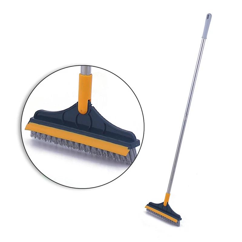 Rotating Floor Scrub Brush Long Handle Windows Squeegee Stiff Bristle Broom Mop 2In1 for Bathroom Kitchen Floor Crevice Cleaning