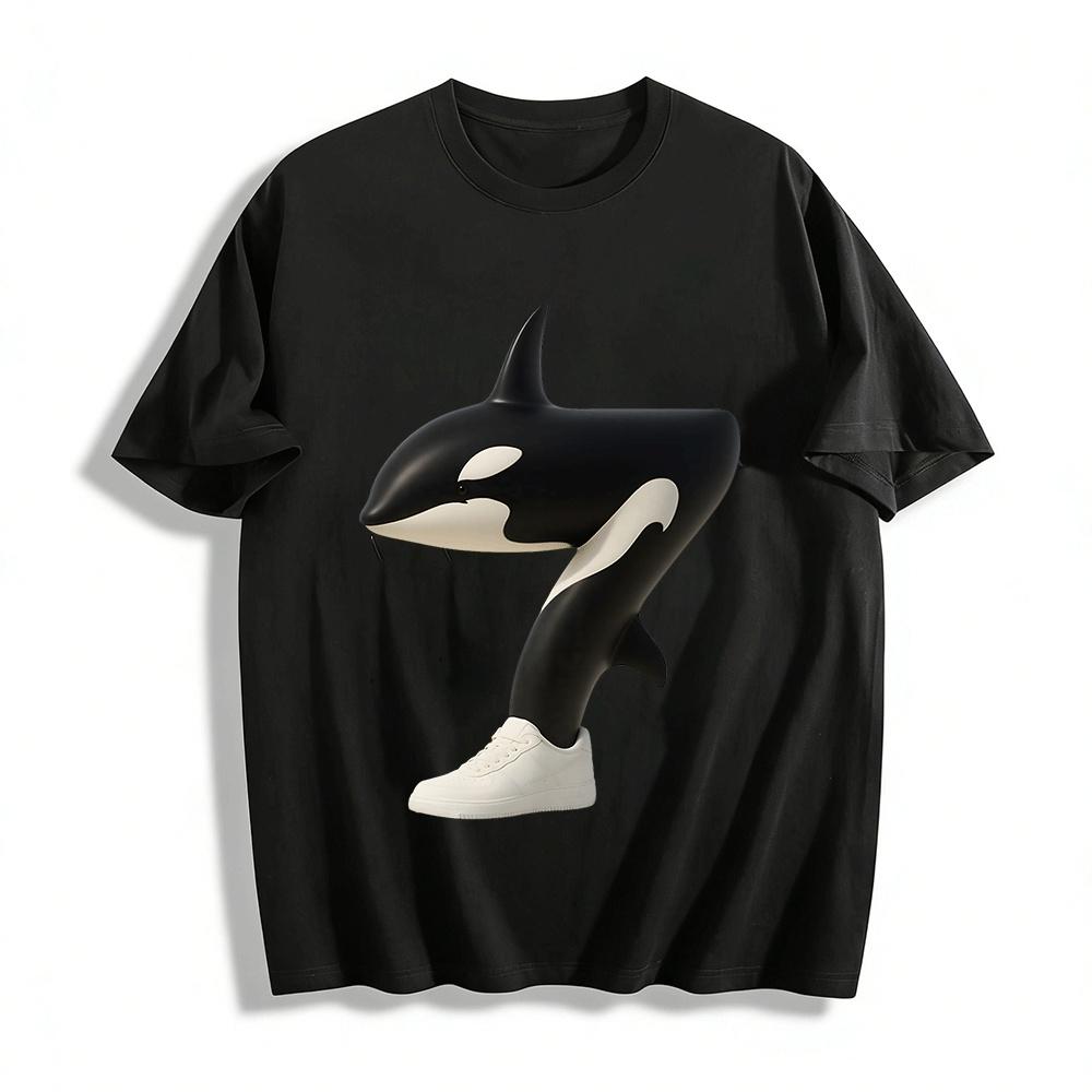 Funny Orca Wearing Sneaker Graphic Casual T-Shirt Pure cotton T-shirt XXS
