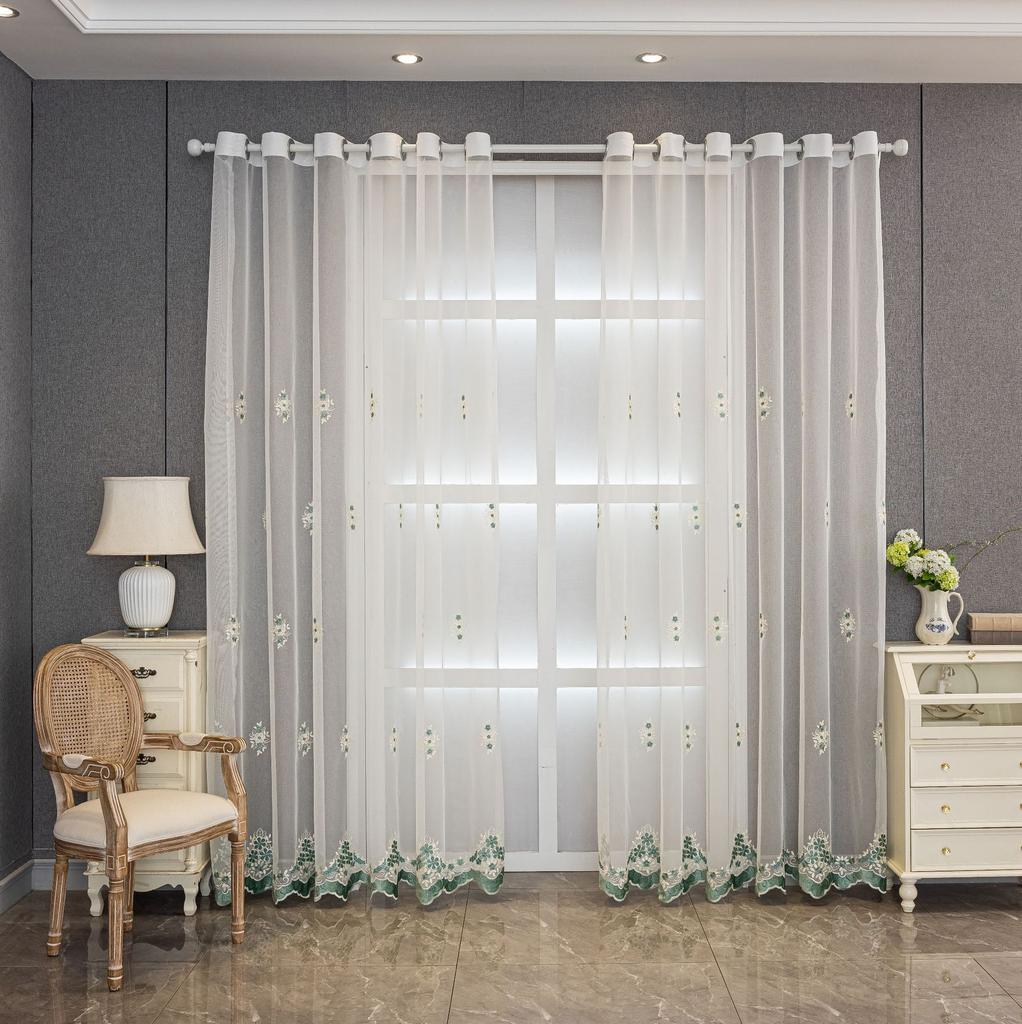 Embroidery Embroidery Hollow Transparent Curtains Pastoral Garden Bedroom Living Room Dining Room Curtains