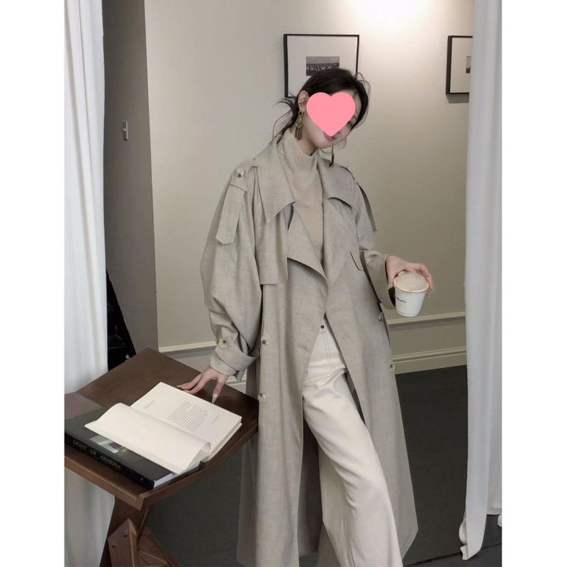 

2025 Autumn Women s High-Quality Double-Breasted Korean Lapel Mid-Length Trench Coat XS (80-100 lbs)