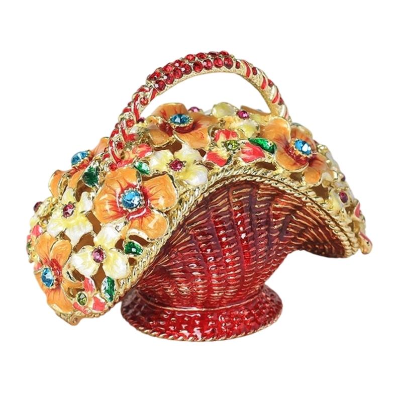 Metal Flower Basket Jewelry Box Enamel Craft Decorative Storage Organizers For Rings Earrings Necklaces Home Decoration