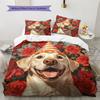 Rose Dog with Birthday Hat Pattern Bedding Quilt Set  Home Decoration  Gift (1 * duvet cover + 2 * pillowcase  without core)