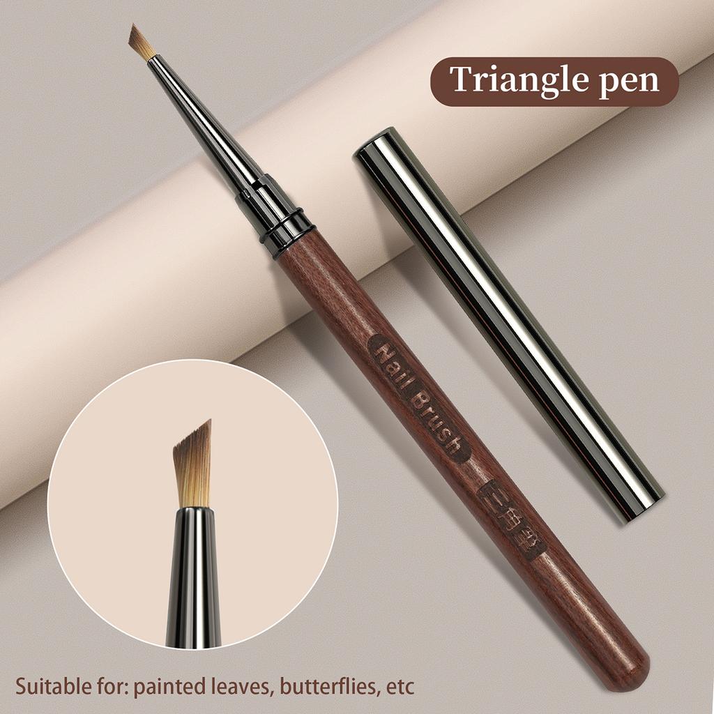 Wood Handle Triangular Petal Nail Brush Acrylic Nail Art Liner Brush Grid Stripes Flower Painting Drawing Pen DIY Manicure Tool