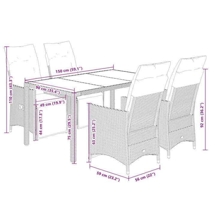 VidaXL Garden Dining Set Cushions 5pcs Black Wicker, Outdoor Dining Set, Furniture of 3276865