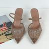 Fashion 2025 Women Sandals Mesh Rhinestone Half Drag High Heels Ladies Shoes Summer Ankle Wrap Thin Strap Shine Exquisite Women's Pumps