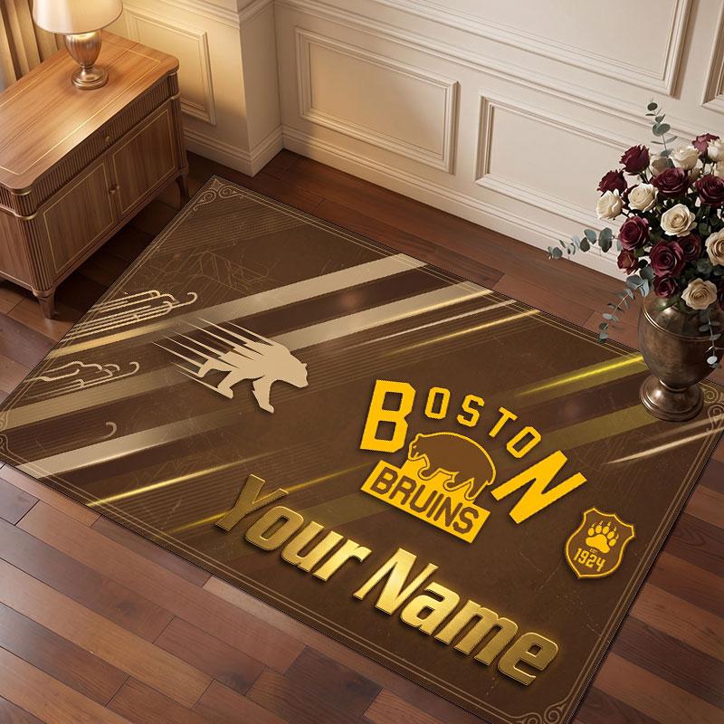 Tappeto in Cristallo Vellutato Personalizzato Boston Bruins, Tappeto Morbido Antiscivolo con Testo Nome Personalizzato per Soggiorno Camera da Letto