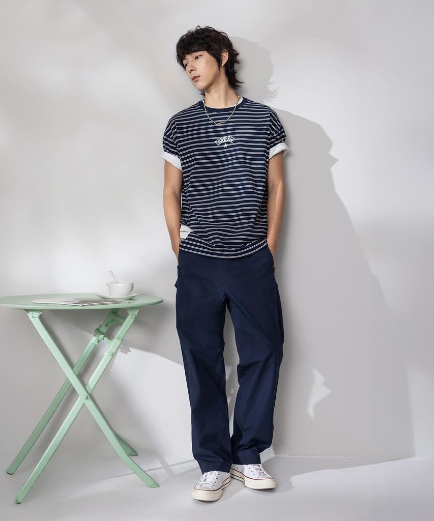 Keonbeoseu Striped Logo Loose Fit T-Shirt Obsidian Ucj690-695
