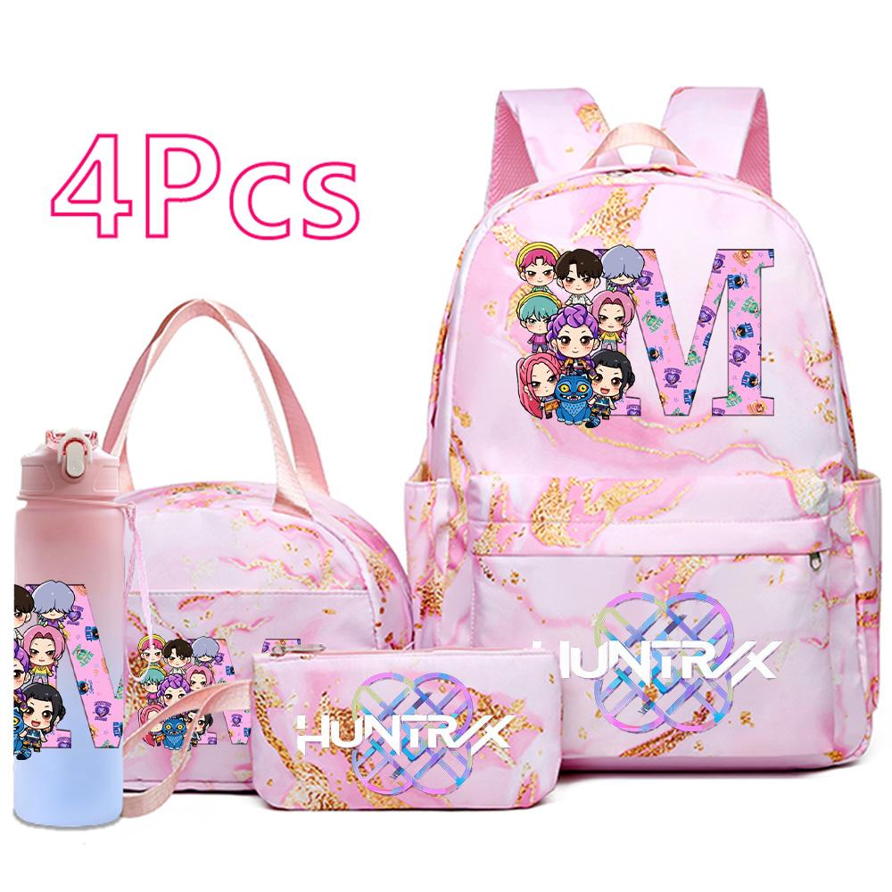 4Pcs/set Anime K-Pop Printed Backpack Handbag Pencil Case 750Ml Water Bottler for Teenager Boy Girl Schoolbag Large Capacity Bookbag Kid Gift Mochila