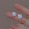 Mini Wedding White Flower Silver Needle Earrings Bridal Shower
