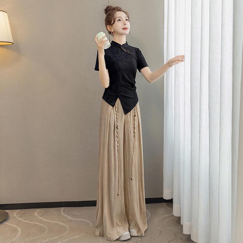 Women's Retro Chinese Style Jacquard Stand Collar T-Shirt