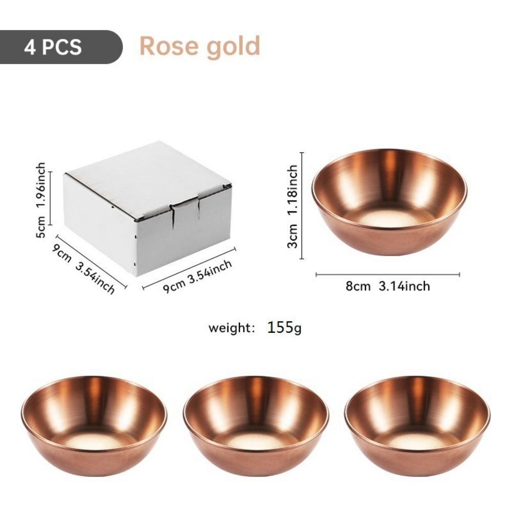 4pcs New Stainless Steel Seasoning Serving Tray Gold Mini Spice Plates Round Household Soy Sauce Dish Plates Specialty Tableware