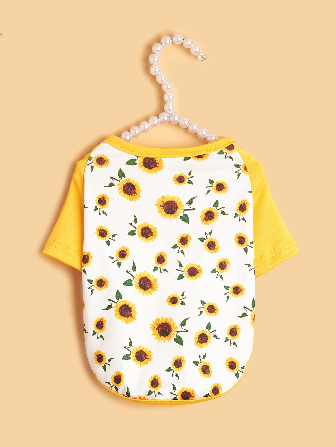 

Pet Cloth Dog T-shirt with Sunflower Printed Clothes for Doggy Dog Cat Floral Apparel Costume Kitten XS（old）