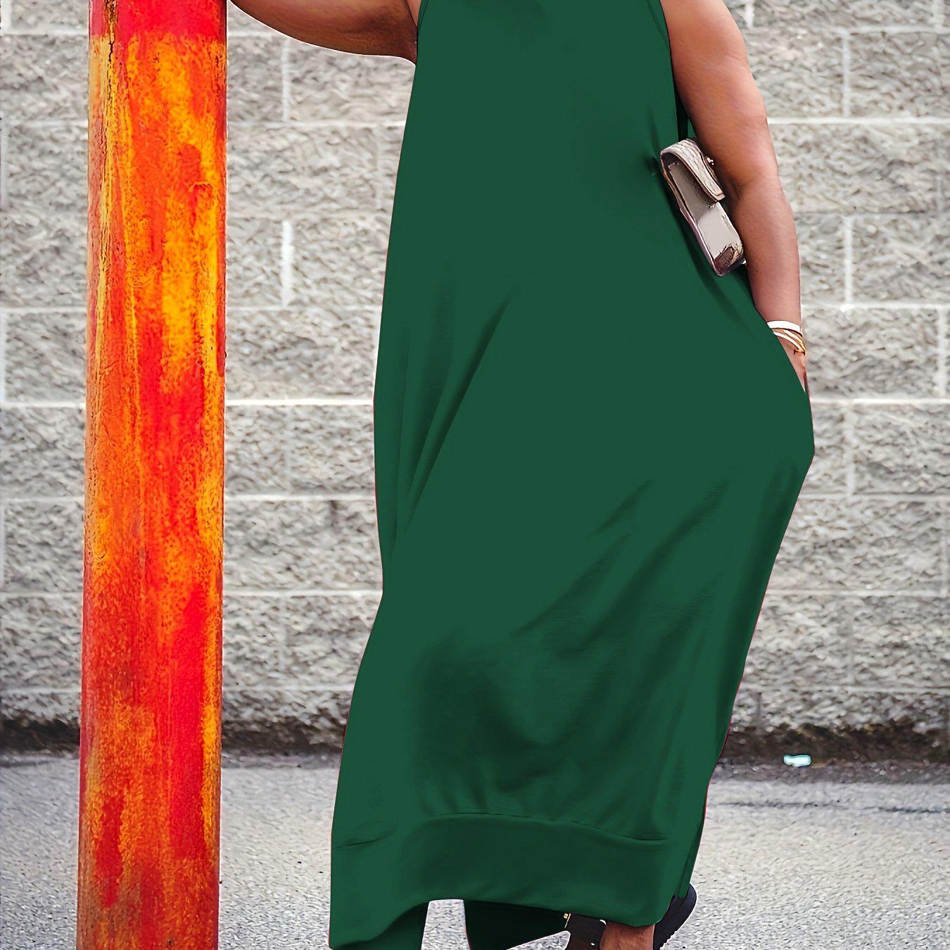 

Solid Color Slip Dress - Pure Base, Exclusive Design 5XL темно-зелений колір