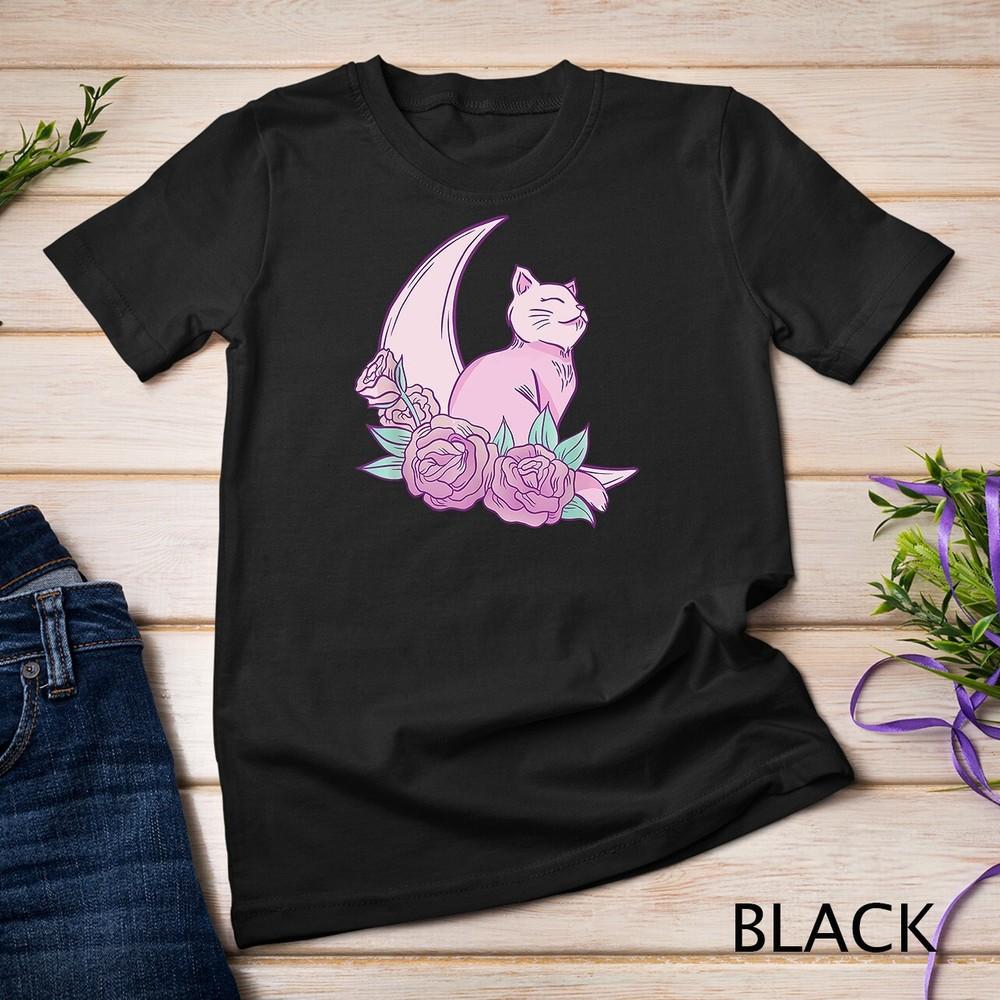 Cat Moon Roses Pastel Goth Aesthetic Kawaii Teen Girls Women Unisex T-shirt