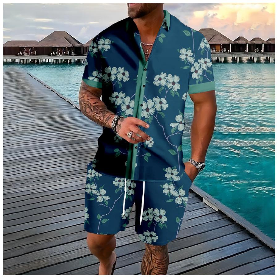 Fashionable Summer Floral 3D Print Men's Set Short-Sleeve Shirt Loose Casual Beach Shorts