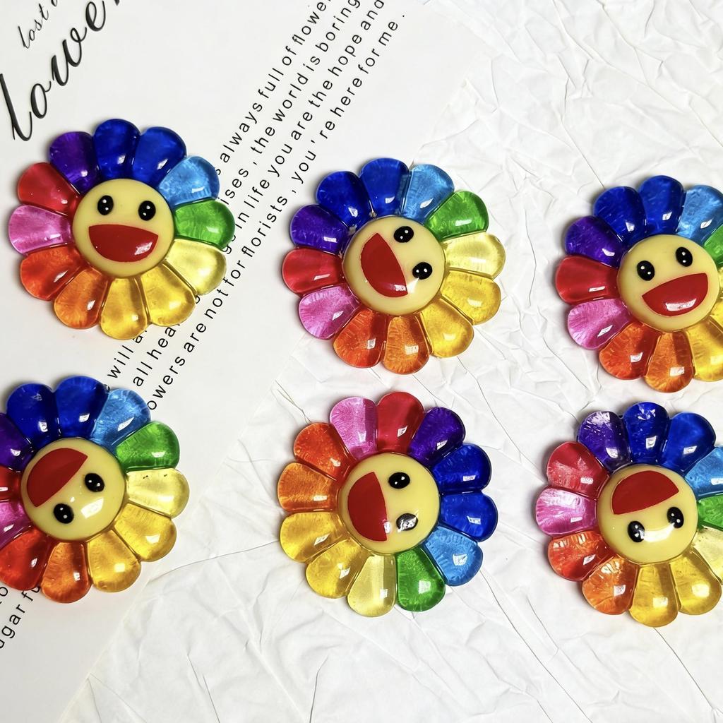 Sunflower Smiling Face Glossy Resin Cartoon Expression Sticker for DIY Crafts