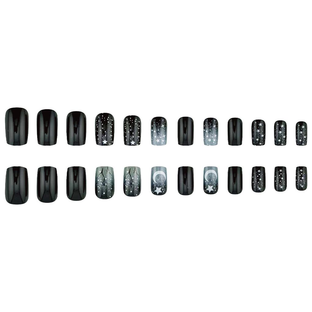 Middle Square Fake Nails Black and Grey Color Star Pattern Fake Nails for DIY Nail Design Art Salon