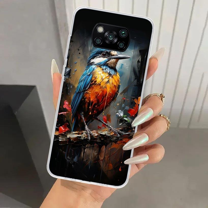 Animal Oil Painting Bird Phone Case for Xiaomi Poco X5 X6 X7 Pro F7 Ultra M7 Redmi 15 15C 13 13C 12 12C 10 10A 10C 9 9A 9C 9T Sh