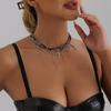 Rhinestone Cross Pendant Necklace Layered Snake Chain Glass Crystal Choker Adjustable Length Metal Alloy Jewelry for Women