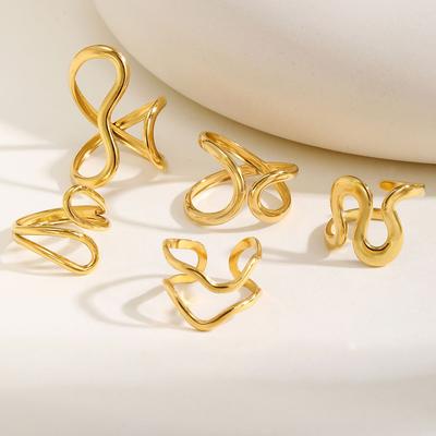 Vnox Stainless Steel Rings For Women Girls,Irregular Line Sense Smooth Open Rings,Simple Atmospheric Finger Jewelry Daily