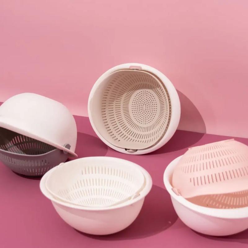 Kitchen Rotatable Double Drain Basket Fruits Vegetables Washing Storage Basket Strainers Bowl Cleaning Filter Colander Tool
