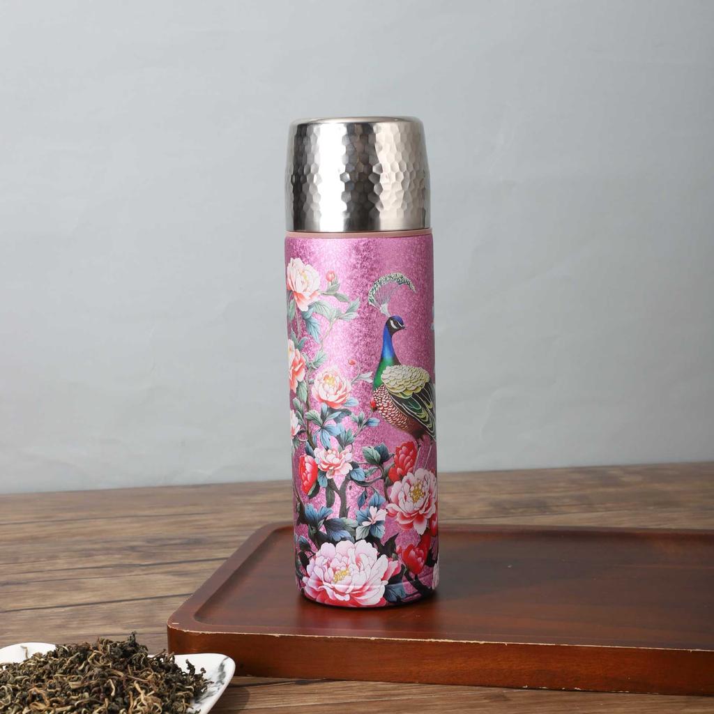 High-Value Titanium-Covered Double-Layer Thermos Cup Portable Hammer-Pattern Vacuum Stewed Teacup Light Luxury High-End Business Gift Cup