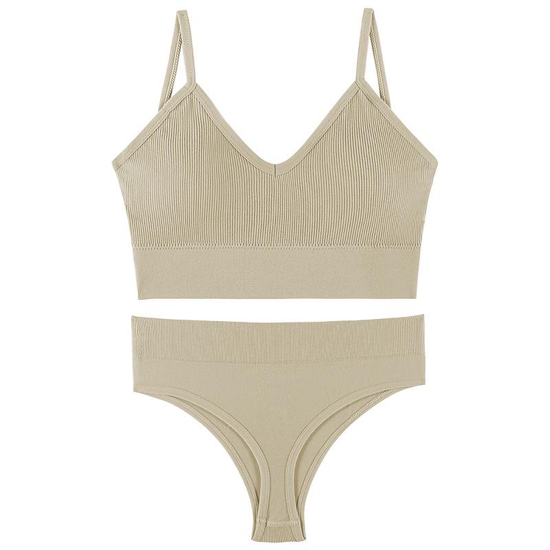 Women's French Wirefree Push-Up Bra Set - Thin, Sexy Triangle Cup Sports Underwear with Beautiful Back Design, Two-Piece.