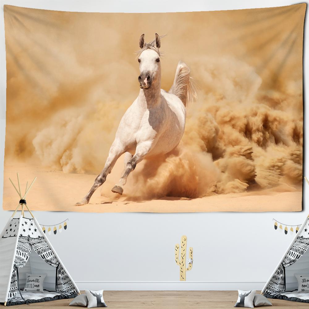 Wandteppich mit Sporen, Pferd im Galopp, chinesische Tuschemalerei, Hippie-Natur, Bohemian-Schlafsaal-Studio-Dekor