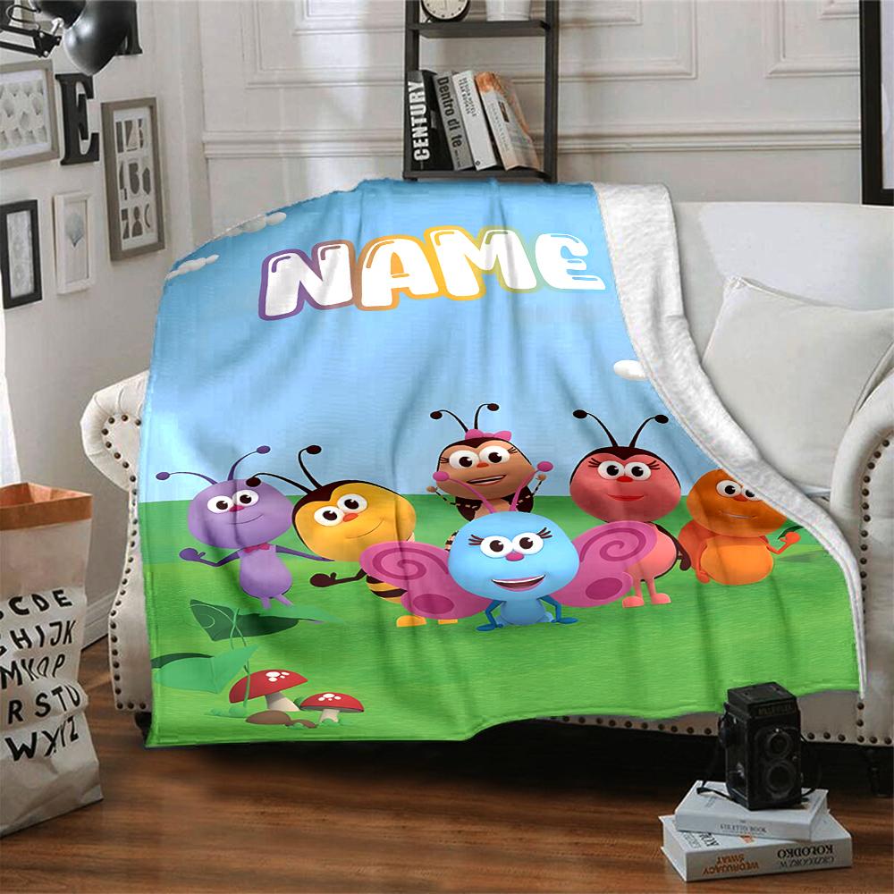 Custom Name Bugs Garden Party Blanket For Couch Bed Plush Cozy Fuzzy Blanket Super Soft Warm Blankets For Fall And Winter 09167