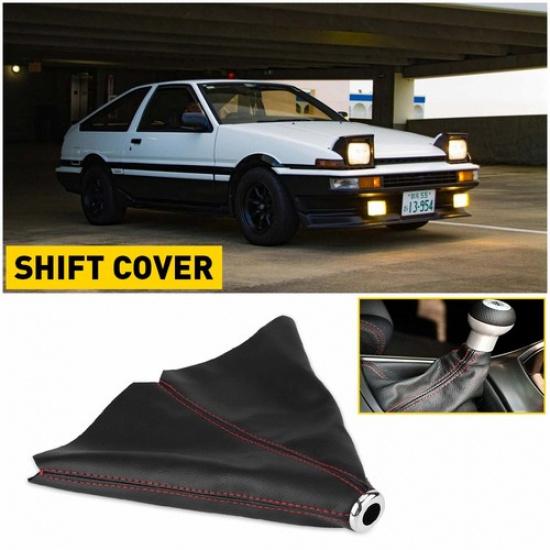 

Shifter Gear Black Boot Cover Suede Red Stitch For Honda Shift Knob PVC Leather