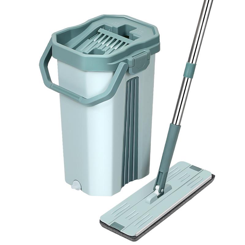 38cm Hands-Free Dual-Use Flat Mop with Integrated Water Bucket for Dry/Wet Cleaning