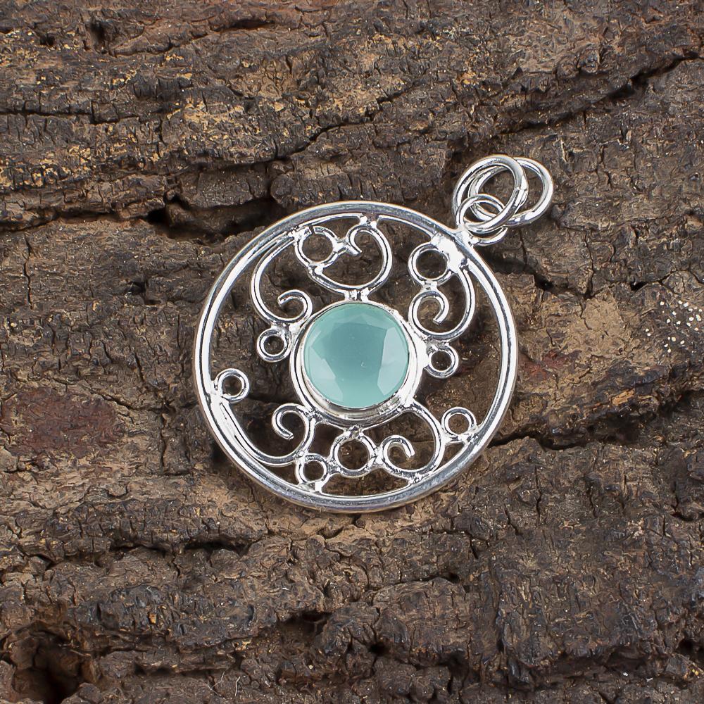 Aqua Chalcedony Pendant, 925 Solid Sterling Silver Jewelry, Gemstone Pendant, Gift For Her Handmade Dainty Jewelry