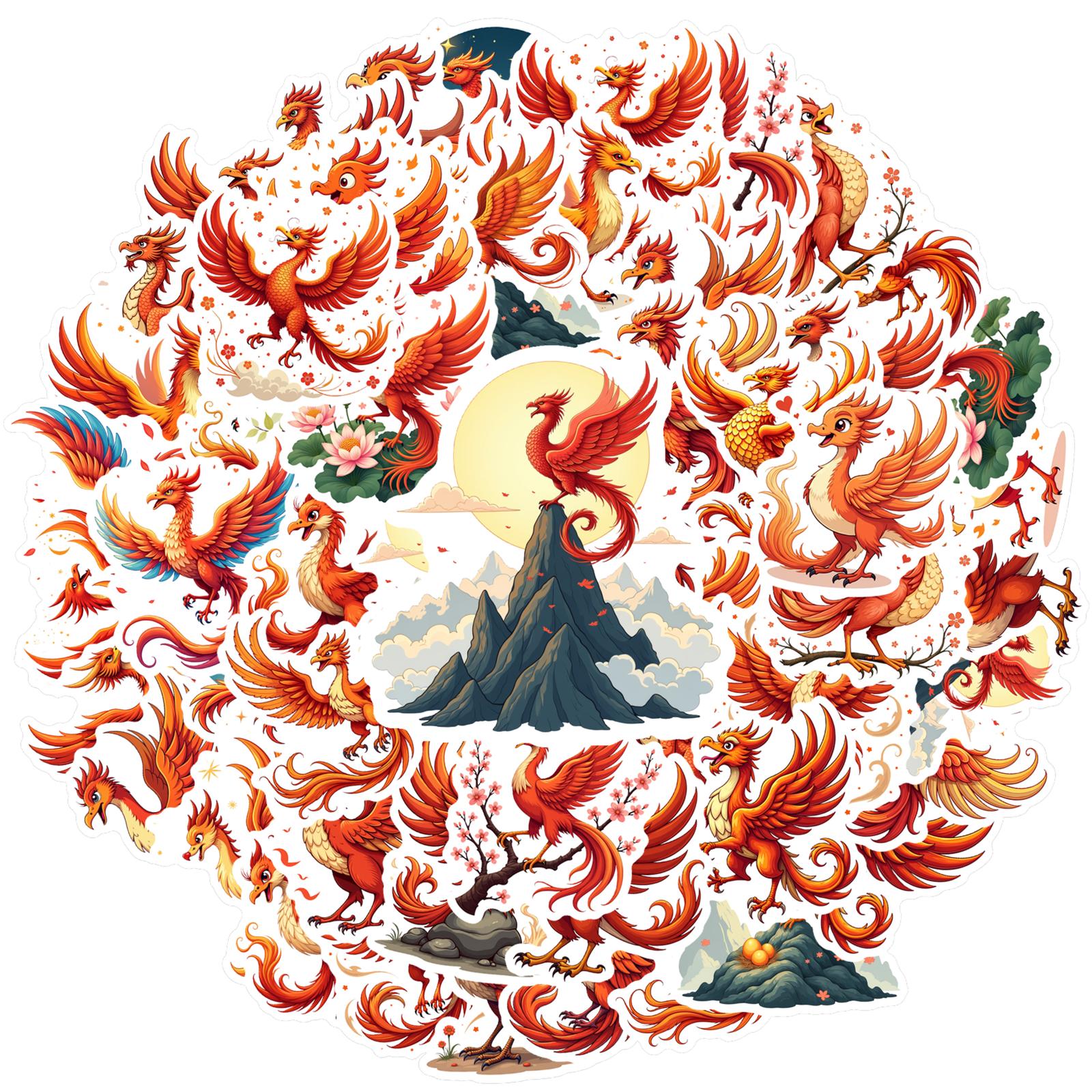 35pcs-100pcs Mythical Mythical Creature Stickers Fantasy Phoenix Stationery Stickers Graffiti Decals For Laptop Motorcycle