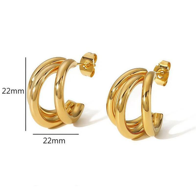 1 Pair Chunky Multi Layered Hoop Titanium Steel Stud Earrings For Women Gold Silver Korean Style Vintage Gift
