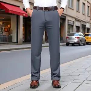 Men's Summer Pants Thin Straight Stretch Casual Pants with No Trace No Ironing Fabric Silky and Cool Feeling